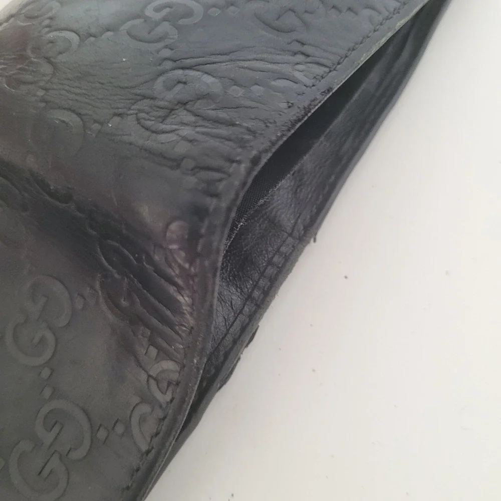Gucci Guccissima Bifold Wallet Black GG Monogram Leather Coin Pocket Italy Mens